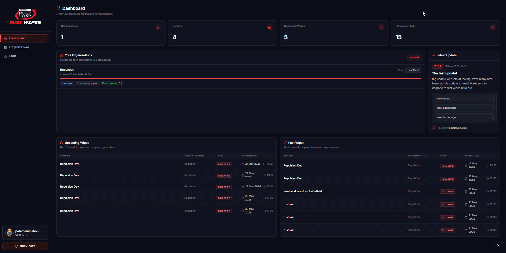 Rust-Wipes Dashboard